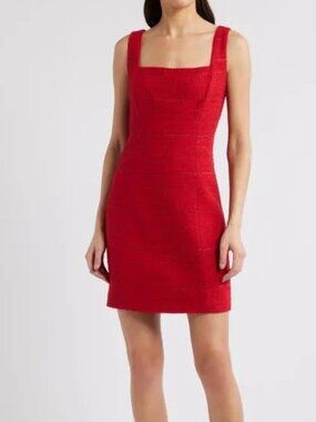 Kobi Halperin Rue Tweed Sheath Square Neck Minidress in Scarlet Size 14 NWT $598